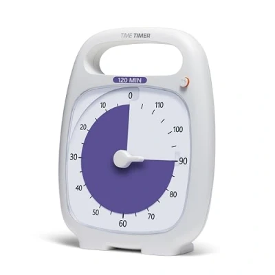 Bild av TIME TIMER PLUS 120 minuter visuell analog timerklocka eventuellt aktuellt larm (regulator regulator) inget högt tickande; tidsförvaltningsverktyg (vit)