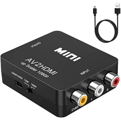 Bild av RCA till HDMI, AV HDMI videoomvandlare, 1080P komposit CVBS video ljudkonverteringsadapter som stöder PAL/NTSC med USB kabel för PC bärbar dator Xbox PS4 PS3 TV STB VHS VCR kamera DVD
