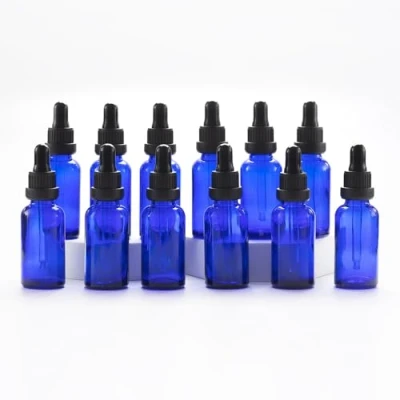 Bild av Yizhao Blå Glas Droppflaska 30ml, med Pipett Droppare, för Eteriska Oljor, Aromaterapi, Kosmetika, Laboratorium, Apotek, Vätskor, Resor 12 Stycken