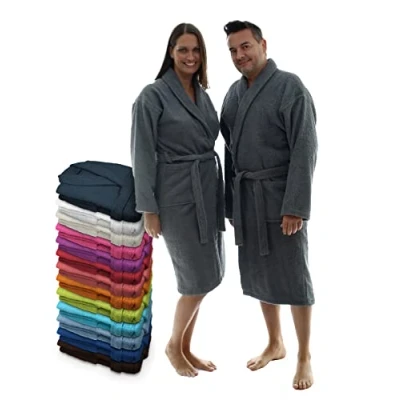 Bild av LEBENGOOD Unisex badrock för kvinnor och män 100 % bomull amerikansk frotté 400 g med bälte, fickor, dusch, mjuk rock, handduk, Mörkgrått, 3XL