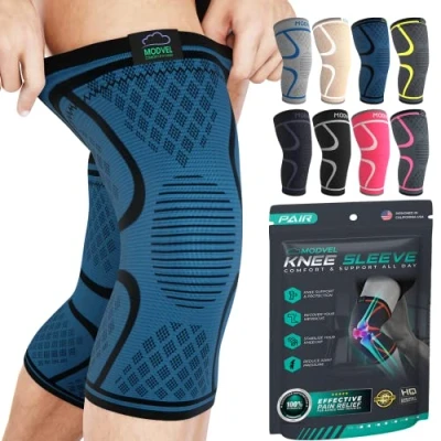 Bild av MODVEL Knäbandageset för kvinnor och män stabilt grepp sport, träning, fitness, vandring, vardag bekvämt, hudvänligt, ventilerande bandage av mjukt nylonlatextyg