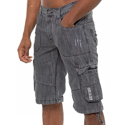 Bild av 989Zé ENZO Herrshorts EZS404 Raw Combat Cargo fickor ledig knälång denim halvbyxor, Grå, 40W