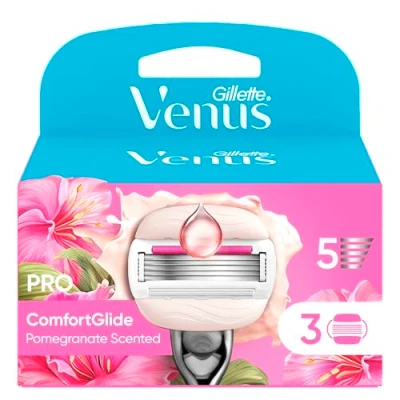 Bild av Gillette Venus Pro ComfortGlide Tropical rakblad för kvinnor med granatäppledoft, 3 reservblad