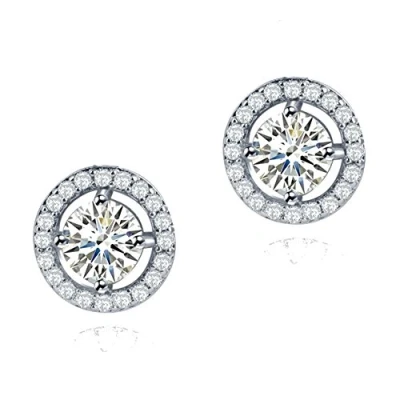 Bild av Crystalline Azuria Kvinnor 18ct Vit Guldpläterad Runda Zirkoniumkristaller Stud Örhängen