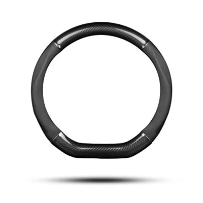 Bild av Ergocar Halkfritt rattskydd för bil, D formad sportmodell i kolfiber och PU läder, universal 38 cm diameter (15 tum) (svart)