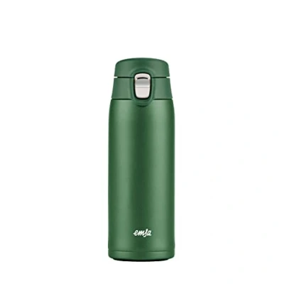 Bild av Emsa N21519 Travel Mug Light Isolerad kopp Kapacitet: 0,4 L extra smalt format Lättvikt Rostfritt stål Fällbart låssystem 100% tät 8 h varm/16 kallt BPA fri grön