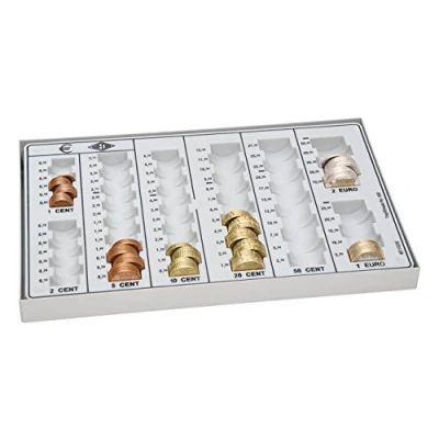 Bild av Wedo 160758037 sedelräknare (av polystyrol, med metallgolv, 8 myntvillingar, halkfria gummifyttor, 26,8 x 16,5 3,5 cm) ljusgrå