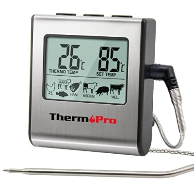 Bild av ThermoPro TP16B Digital köttkökstermometer med stor LCD skärm för rökhus, ugn, grilltermometer timer och temperatursensor i rostfritt stål