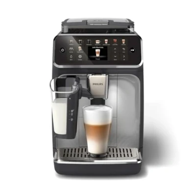 Bild av Philips 5500 Series helautomatisk espressomaskin 20 varma drycker plus iskaffe, LatteGo mjölksystem som är snabbt att rengöra, 40% tystare med SilentBrew, QuickStart, Svart och silver (EP5546/70)