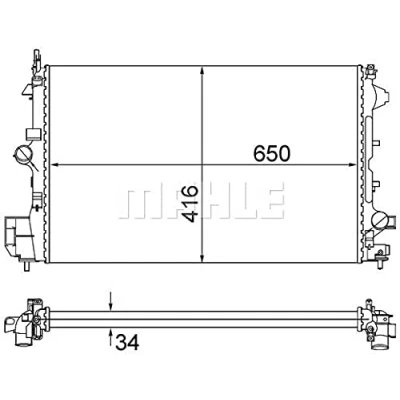Bild av MAHLE ORIGINAL CR 835 001S Radiateur du moteur 650 416 34 ailettes jointes mécaniquement OPEL: Vectra C CC, Signum Caravan