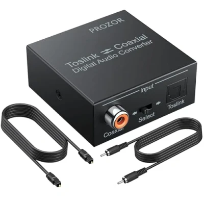 Bild av PROZOR digital koaxial till optisk SPDIF Toslink omvandlare ljudkonverterare stöder DTS/Dolby AC3 192KHz tvåvägad ljudsplitter med kabel för Apple TV PS4 Xbox