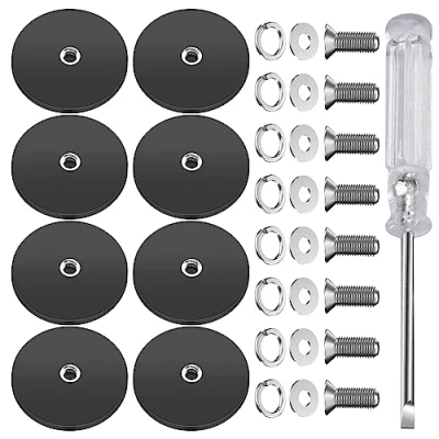 Bild av Nizirioo Neodym magneter, gummerade, extra starka, 8 stycken, stora stark, Ø 43 mm med M6 yttre gänga och skruvmejsel 10 kg vidhäftningskraft, magneter skruvbara för skruvar, ögla eller