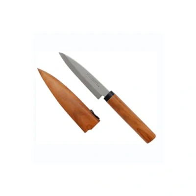 Bild av KAI Select fruktkniv med träskida och handtag för körsbärsträ rostfritt SUS420J2 stål bladlängd 9 cm, total längd 20,5 cm universalkniv skalningskniv