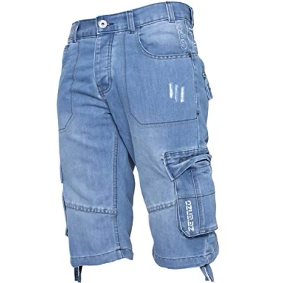 Bild av Enzo Herr cargo jeans shorts fritid arbete denim sommar halvbyxor, Lätt att tvätta stenen, 44W