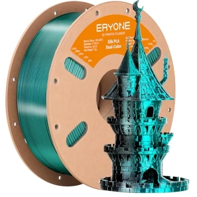 Bild av Eryone Dubbelfärgat PLA filament i silke, 3D skrivare, 1,75 mm, 0,03 samextrudering, glänsande filament, 1 kg, grön och svart