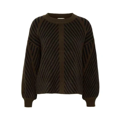 Bild av KAFFE Dam pullover vanlig passform långa ärmar Crew Neck randig stickad, Java/svart rand, S