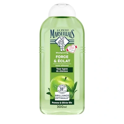Bild av Le Petit Marseillais Apple &amp; Olivier Bio Force Eclat Shampoo (300 ml) Silikonfritt schampo för normalt hår 98% naturligt ursprung optimal glans