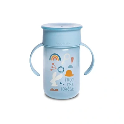 Bild av Suavinex, Träningsmugg med läckagefri skiva, Magic Cup 360 läckagesäker kant, från 12 månader, avtagbara handtag, hygieniskt lock, 340 ml, skogsblå