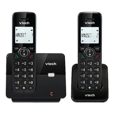 Bild av VTech CS2001 trådlös telefon hemduo, fast telefon, DECT lätt att använda, extra stark lyssning, handsfree, uppringnings ID, bakgrundsbelysning, svart
