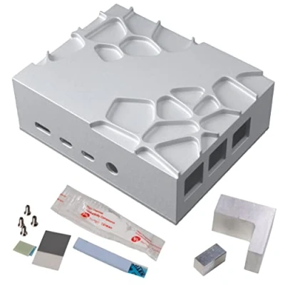 Bild av Akasa Gem Pro, ren aluminium Raspberry Pi 4 fodral, kraftig kylfläns, ultratyst passiv kylande hallon hölje, stöder modell B, silver, A RA09 M2S