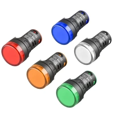 Bild av Heschen 22 mm LED indikator pilotlampa AD16 22D/S 220 VAC 20 mA röd grön gul blå vit ljusfärg 5 pack