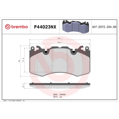 Bild av BREMBO P44023NX Bromsbeläggsats förberett för slitvarningsvisning LAND ROVER: Range Rover Sport, Discovery 5