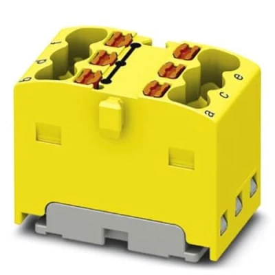 Bild av PHOENIX CONTACT PTFIX 6 x 1,5 YE distributionsblock, internt brytt, 450 V, 17,5 A, antal anslutningar 6, tvärsnitt 0,14 mm² 2,5 mm², AWG: 2614, bredd 12,5 mm, höjd 17,7 gul, 20 stycken