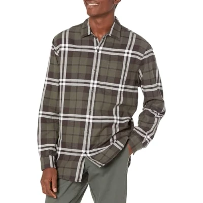 Bild av Amazon Essentials Men&#039;s Långärmad flanellskjorta (finns i Big &amp; Tall), Olivgrön Rutig, L