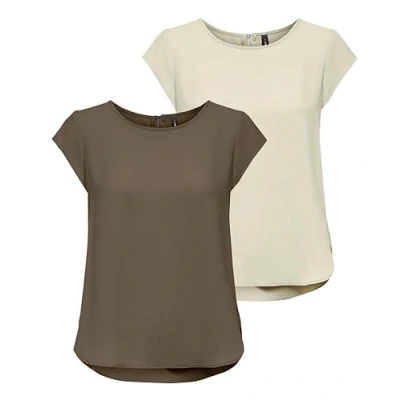 Bild av ONLY Onlvic S/S Solid AOP Top Ptm T shirt, bluströja, kortärmad, 2 pack (förpackning E: Caribou/Moonbeam), 42