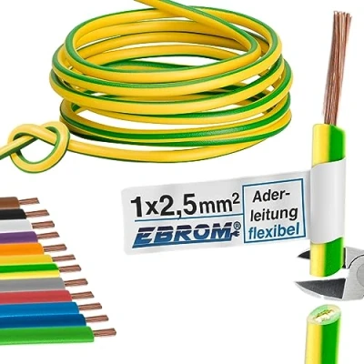 Bild av Trådkabel kabelledning enkel laddare flexibel PVC kabel H07V K 2,5 mm² färg: grön gul många längder finns i steg om 5 meter, din längd: m mm2