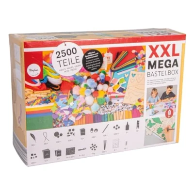Bild av Rayher XXL Mega pysselbox, 2 500 delar, pysselset barn, kreativt set, chenilletråd, poms, fjädrar, vickelögon, paljetter och mycket mer, hantverk barnfödelsedag, 69251000