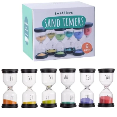 Bild av THE TWIDDLERS Set av 6 Timglas sandtimrar för Barn, 1,3,5,10 &amp; 15 Minuters Timer Barn Vuxna Sensoriska Tidsleksaker