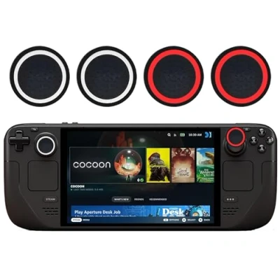 Bild av GIOPUEY joystick tumspaksgrepp keps kompatibel med ångdäck oljad, 4 pack silikon tumgrepp lock skyddande fodral, mjukt halkskydd svart/röd + svart/vit