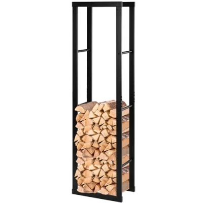 Bild av Laneetal vedhylla inomhus utomhus, 150x40x25 cm, av metall, staplingshjälp för trä, vedskydd, vedförvaring, vedställ, träförvaring, ved, svart
