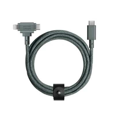 Bild av Native Union Belt Cable Duo 1,5 m ultrastark flätad universell laddningskabel tillverkad med återvunnet material 2 i 1 MFi certifierad anslutning för Lightning och typ C enheter (skiffergrön)