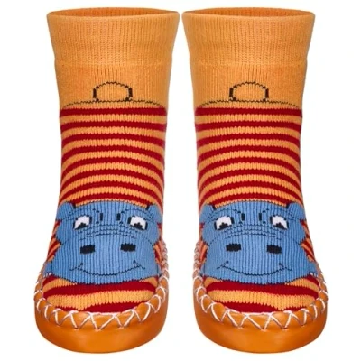 Bild av Playshoes Unisex barn stugskor tofflor, Röd flodhäst, 19/22 EU