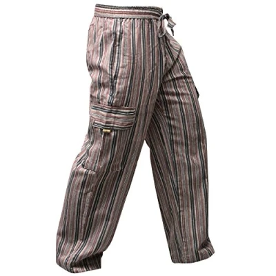 Bild av SHOPOHOLIC FASHION Herr elastisk midja cargobyxor enkla hippy stridsbyxor, Brun, XXL