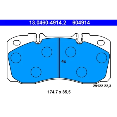 Bild av ATE 13.0460 4914.2 Jeu de plaquettes frein préparé pour indicateur d&#039;usure, contact signal d&#039;usure exclu IVECO: EuroCargo I III, Daily 6