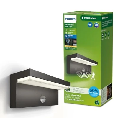 Bild av Philips LED utomhusvägglampa Bustan UE, sensor, 2 700 K