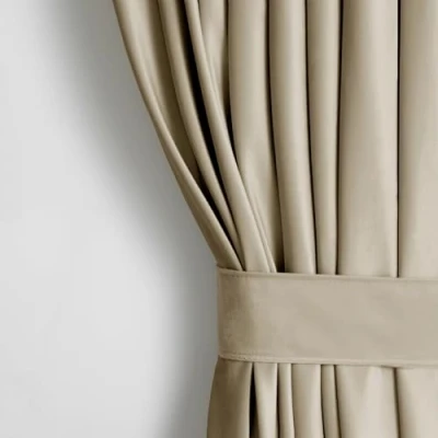 Bild av AmeliaHome gardin sammet utseende 140 x 270 cm beige 1 st. öljettskynke mörkläggningsgardin fönsterdekoration lätt skimrande dekorativ gardin, 69513,