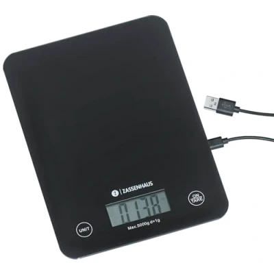 Bild av Zassenhaus Köksvåg Digital BALANCE, USB laddningsfunktion, 5 kg/1 g, vägningsfunktion, särskilt platt, sensor touch kontrollpanel