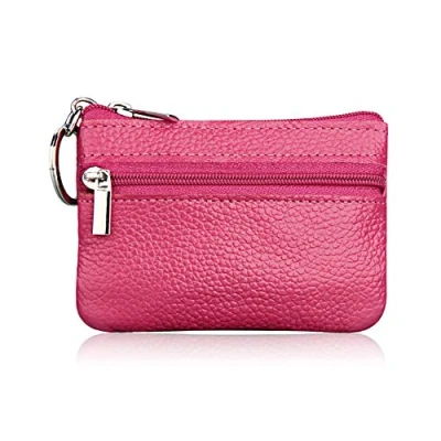 Bild av Hibate Mini börs för kvinnor plånbok äkta läder blixtlåsväska med nyckelring, 1 pack_rosa, En storlek