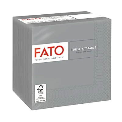 Bild av Fato Pappersservetter, engångsservetter, perfekta för Aperitif och Cocktail, förpackning med 100 servetter, 24 x vikta i 4, 2 lager, grå färg, 100% ren cellulosa papper, FSC certifierad