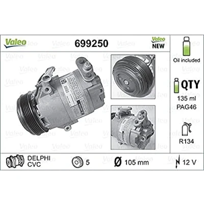 Bild av VALEO NEW ORIGINAL PART 699250 compresseur De Climatisation CVC917 12 PAG 46 R 134a avec huile OPEL: Corsa D 3/5 portes, Zafira A