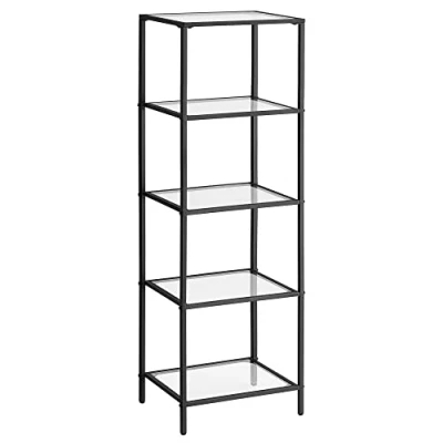 Bild av VASAGLE Hylla, 5 vånings steghylla, Smal glashylla för sovrum, badrum, hemmakontor, härdat glas, stålram, svart LGT029B61