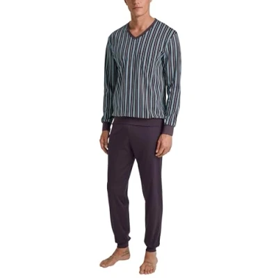 Bild av CALIDA Relax Streamline Manschettpyjamas för män, av 100% bomull, byxor med tygtäckt elastisk linning, Plommon, 58 60