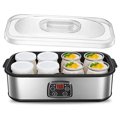 Bild av Yoghurtberedare, grekisk yoghurtmaskin med 8 glas/lock, one touch display: Perfekt för ekologiska, söta, aromatiserade, enkla eller sockerfria alternativ spädbarn, barn och parfaits
