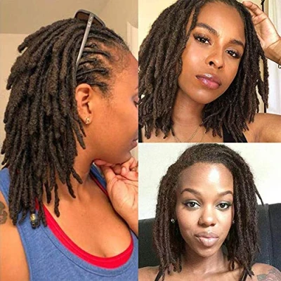 Bild av Mänskligt hår Dreadlock förlängningar 20 strängar Handgjorda virkade riktiga hårförlängningar (8 tum, bredd: 0,8 cm, mörkbrun)