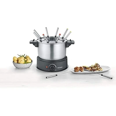 Bild av SEVERIN Fondue, diskmaskinssäker fonduesats med 8 färgkodade gafflar, elektrisk fondue av rostfritt stål för ostfondue, chokladfondue eller oljefondue, svart, FO 2470