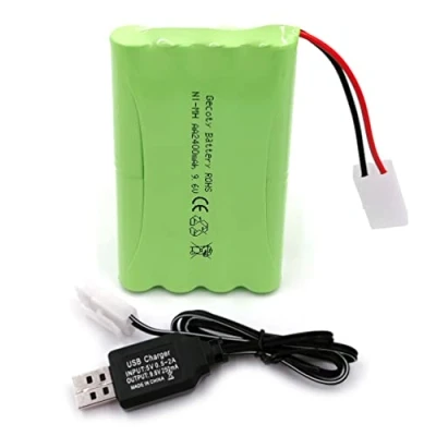 Bild av Gecoty® NiMH uppladdningsbart 9,6 V 2 400 mAh AA batteri med KET 2P kontakt och laddningskabel, för lastbilar, stridsvagnar radiostyrda slagskepp